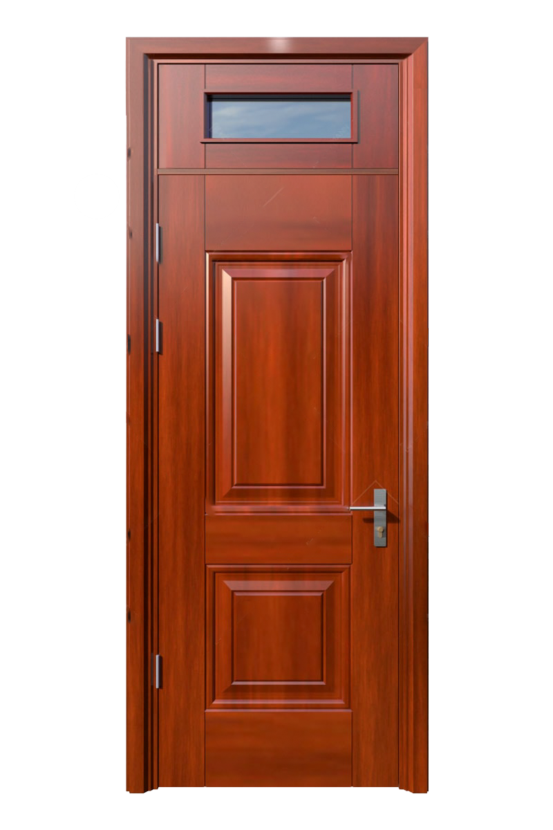 Cửa thép vân gỗ 1 cánh có thiết kế đơn giản, gọn nhẹ, giúp tiết kiệm diện tích.